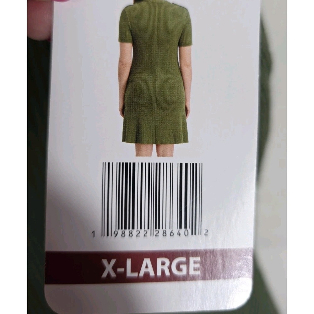 French Connection Olive Knit Dress XL NWT Ribbed Button Front Casual Office - Picture 7 of 11